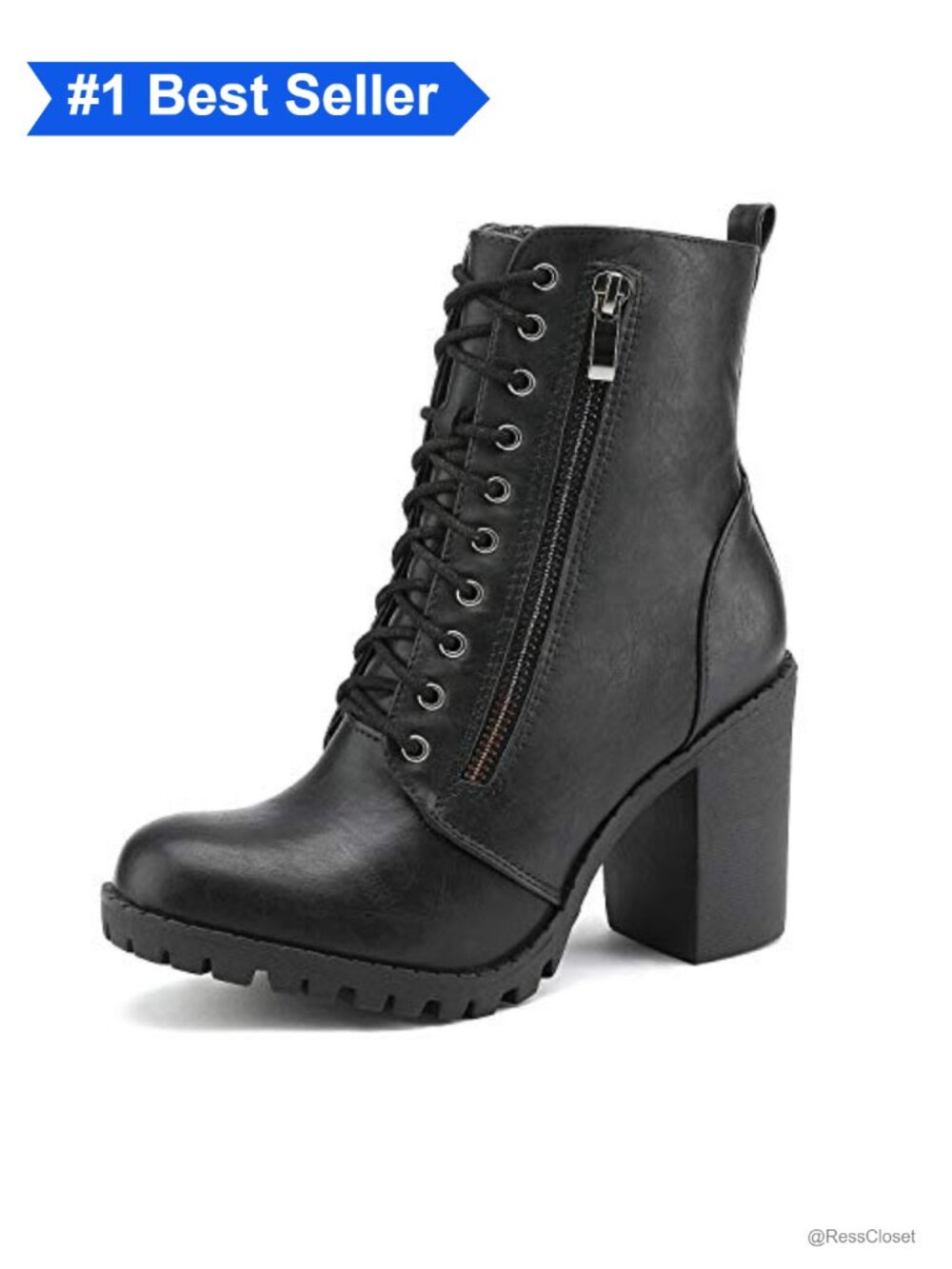 Women's Combat Ankle Chunky Heel Lace Up Booties Faux Leather Round Toe